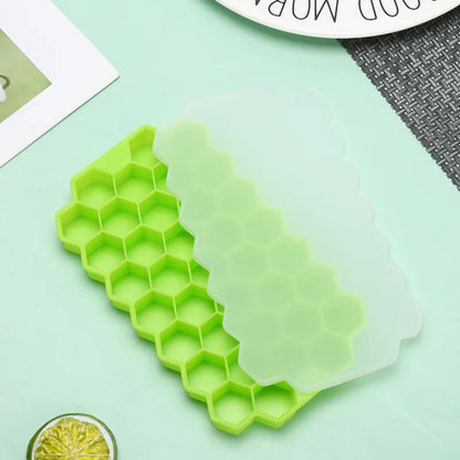 Molde para bloques de hielo de silicona con forma de panal, reutilizable, apto para uso alimentario, con tapas para jugos y vino en verano.