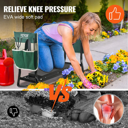 VEVOR Garden Kneeler and Seat Foldable Garden Stool Kneeling Bench for Gardening with Tool Bag Gifts for Grandparents Seniors