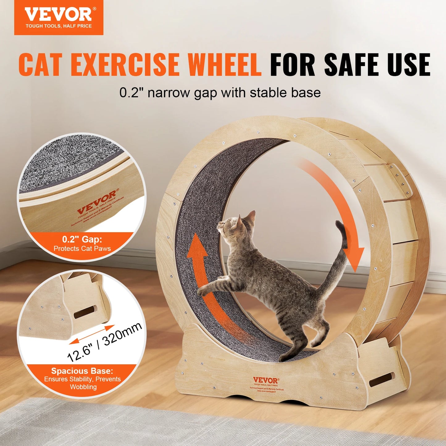 VEVOR - Rueda de ejercicio para gatos, de madera natural, silenciosa, con alfombra desmontable para la mayoría de los gatos