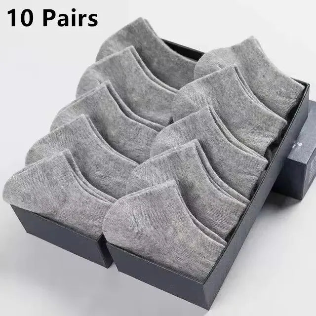 10 Pairs Men's Polyester Boat Socks New Style Black White Grey Business Men Stockings Soft Breathable Summer for Male