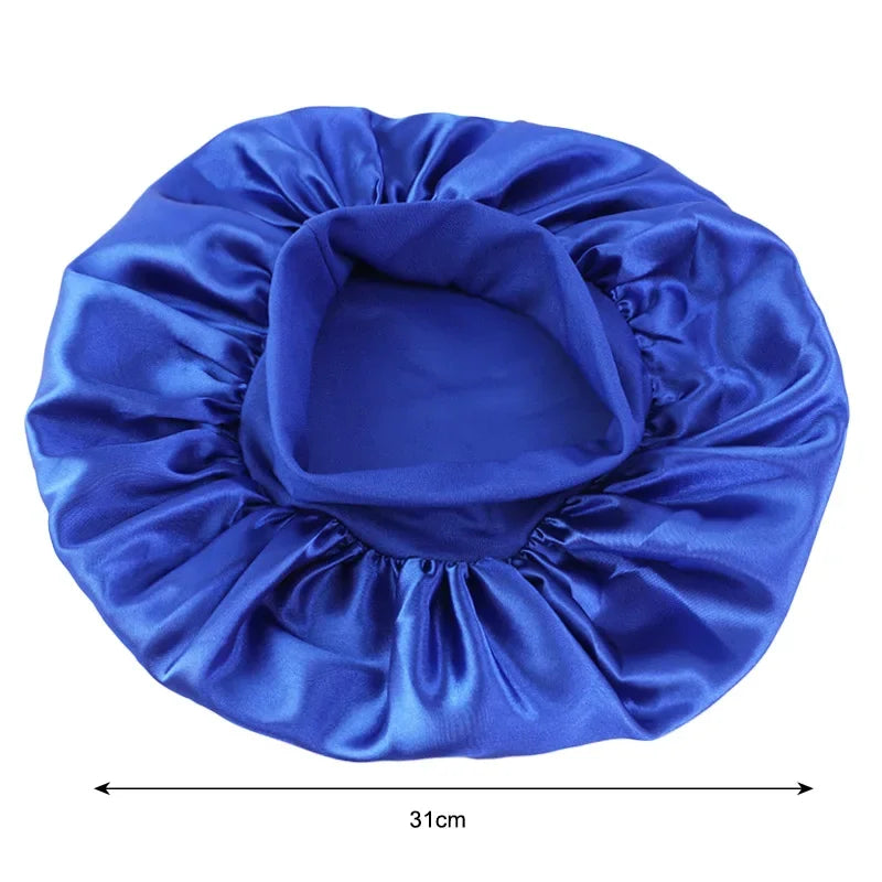 Nuevo gorro de dormir de ala ancha de satén liso para mujer, gorro unisex con banda elástica, gorro para el cuidado del cabello, gorro de noche
