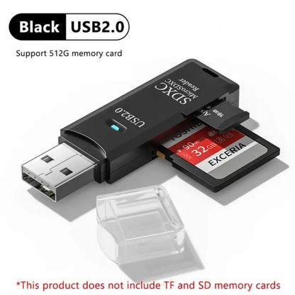 Lector de tarjetas USB 3.0/2.0 de alta velocidad 2 en 1, multifuncional, compatible con tarjetas TF y SD, ordenadores, tabletas, cámaras, portátiles y dispositivos para coche.