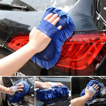 1 par de guantes de esponja para lavar el coche, de chenilla, de fibra ultrafina, resistentes a los arañazos y súper absorbentes.