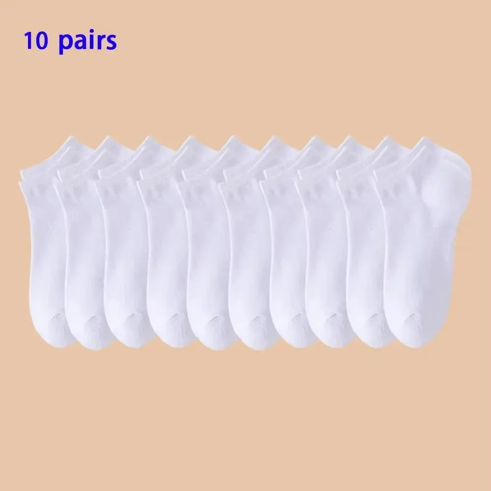 10 pairs of black and white solid color simple business men's boat socks breathable and comfortable casual socks