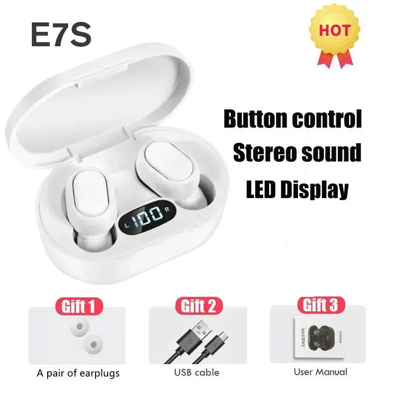 Auriculares inalámbricos TWS E7S con Bluetooth, deportivos, resistentes al agua, con micrófono y compatibles con todos los teléfonos inteligentes.