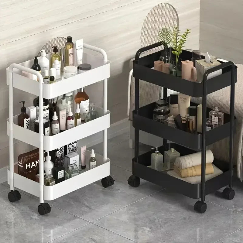 1 PC 3-Layer Rolling Plastic Storage Cart with Armrests - Space-Efficient Multi-Room Organizer, Matte Finish