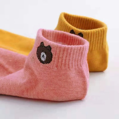 Ten Pairs of Ten Color WOMEN'S Solid Color Teddy Bear Short Socks, Cute, Comfortable, and Breathable WOMEN'S Socks