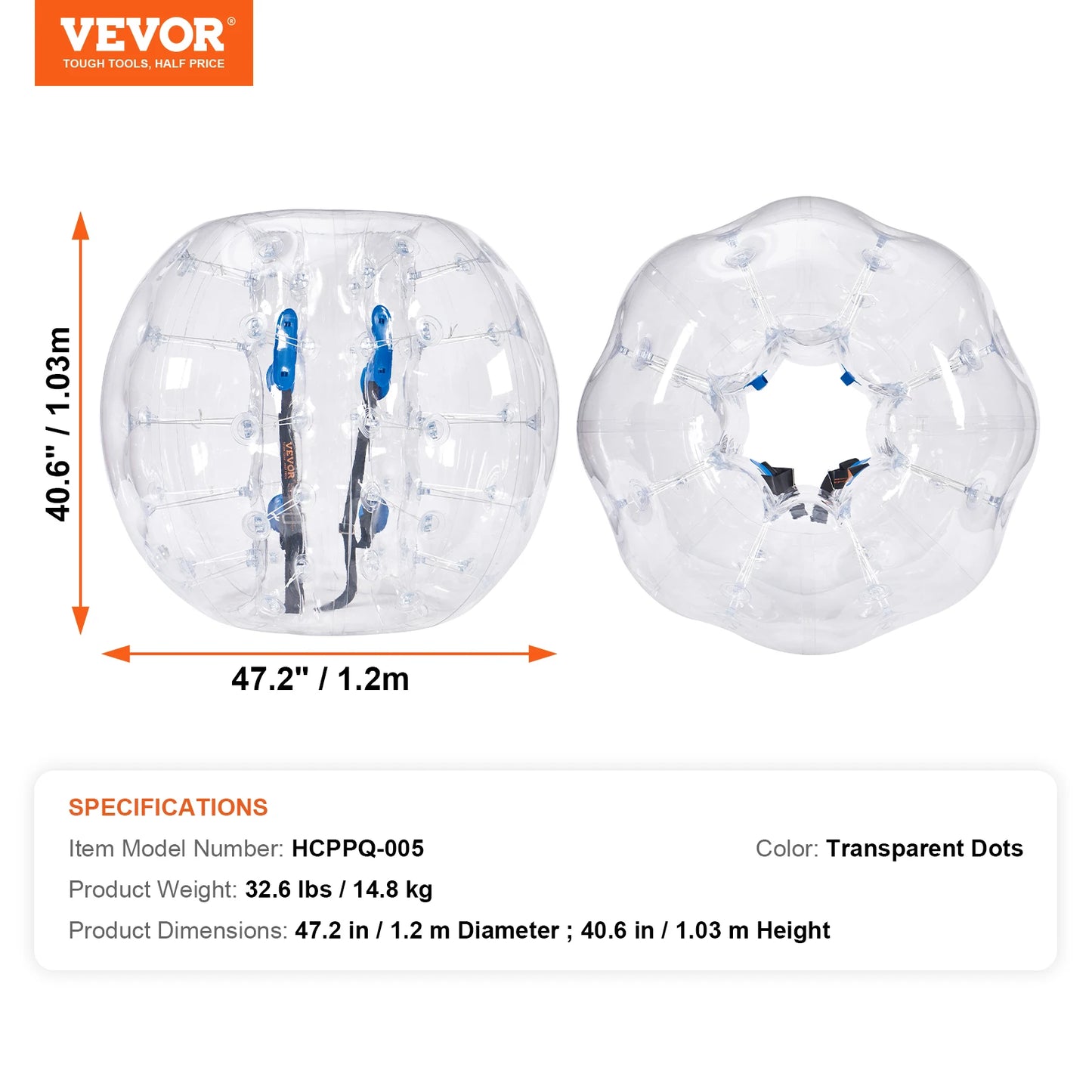 VEVOR 2-Pack Inflatable Bumper Balls 4FT/1.2M Body Zorb Ball Aults Kids Bubble Soccer Balls PVC Blow Up Toy for Teen & Adult