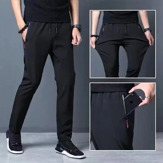 Pantalones casuales de verano nuevos para hombre, pantalones ajustados de seda de hielo coreanos, pantalones deportivos finos redondos Jin, pantalones de tubo recto de secado rápido