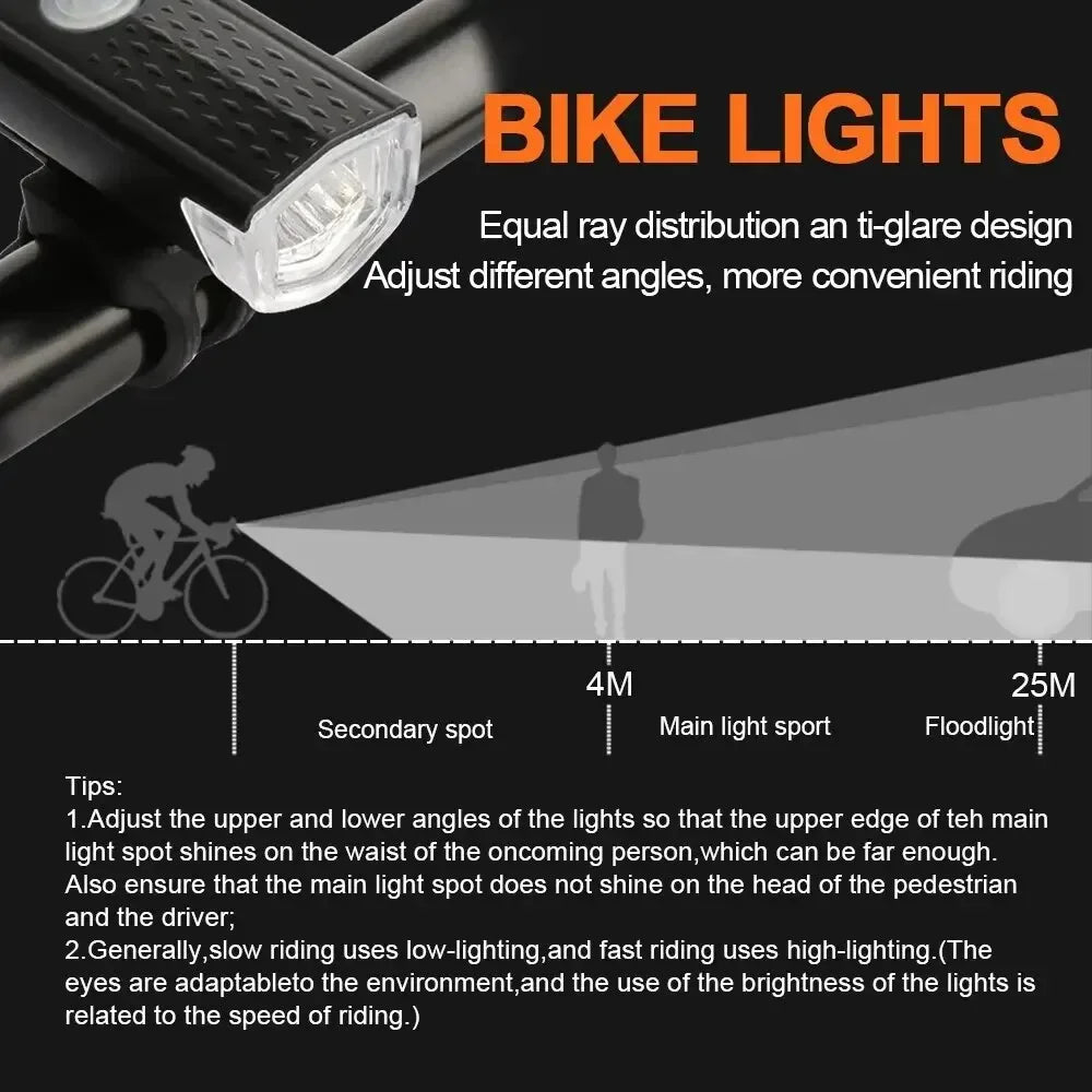 Juego de luces para bicicleta, luz delantera con luz trasera, recargable por USB, fácil de instalar, 3 modos, accesorios para bicicleta de carretera y MTB