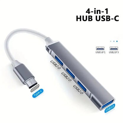 Aumente su productividad con este concentrador USB C 4 en 1: compatible con MacBook, Mac Pro, Mac Mini, iMac, Surface Pro, XPS, PC, Fla