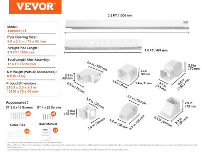 VEVOR - Cubierta decorativa de PVC para tubería de aire acondicionado (minisplit), fácil de instalar, pintable, para bomba de calor, color blanco