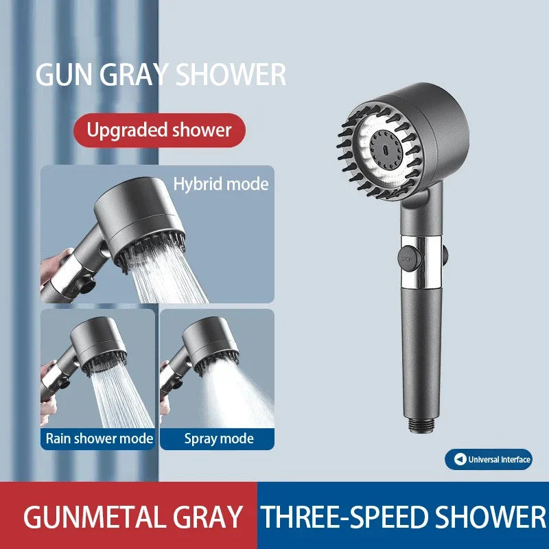 Cabezal de ducha con filtro de alta presión, rociador ajustable de 3 modos con cepillo de masaje, grifo de lluvia, accesorios de baño