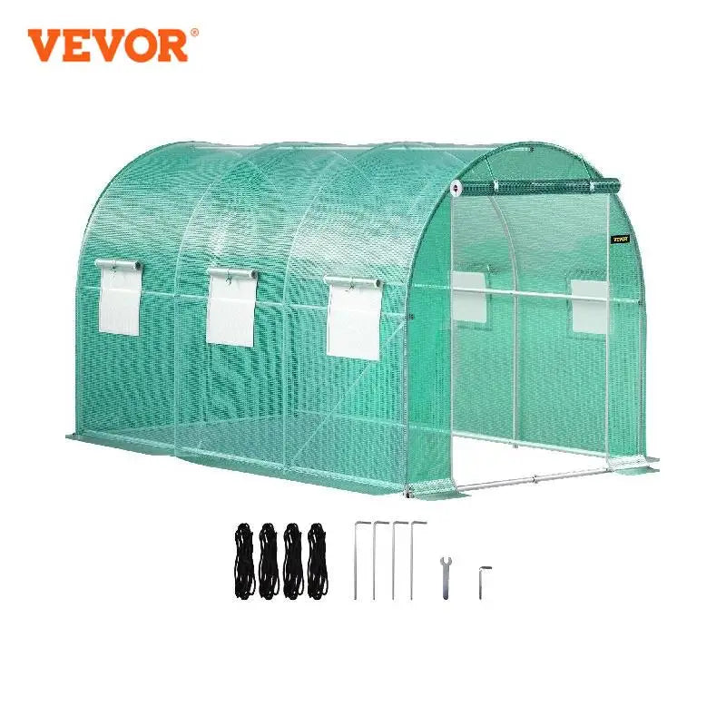 Invernadero de túnel portátil VEVOR de 3,6 x 2,1 x 2,1 m con aros de acero galvanizado, 1 viga superior y 2 postes diagonales.