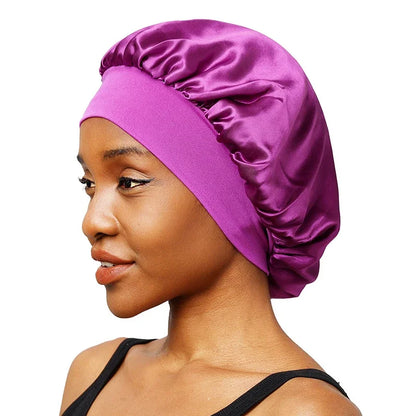 Nuevo gorro de dormir de ala ancha de satén liso para mujer, gorro unisex con banda elástica, gorro para el cuidado del cabello, gorro de noche