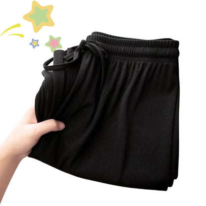 Pantalones anchos de seda helada para mujer, pantalón informal, holgado, de cintura alta, color negro, para primavera y verano, 2024