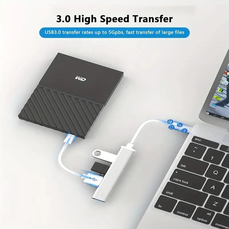 Concentrador USB 3.0 extensor, adaptador divisor de 4 puertos, estación de acoplamiento OTG para teléfono, MacBook Pro de 13 a 15 pulgadas, Air, PC, portátil y concentrador de ordenador.