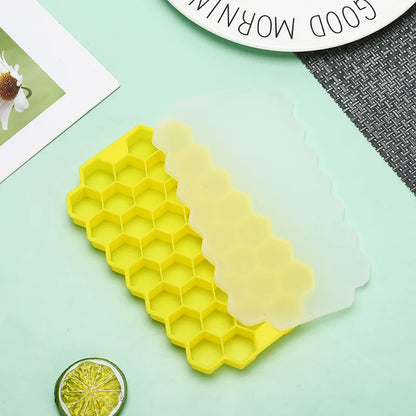 Molde para bloques de hielo de silicona con forma de panal, reutilizable, apto para uso alimentario, con tapas para jugos y vino en verano.