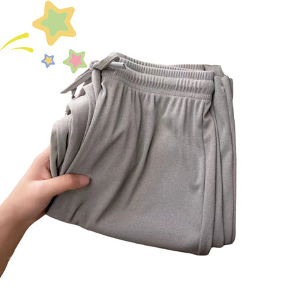Pantalones anchos de seda helada para mujer, pantalón informal, holgado, de cintura alta, color negro, para primavera y verano, 2024
