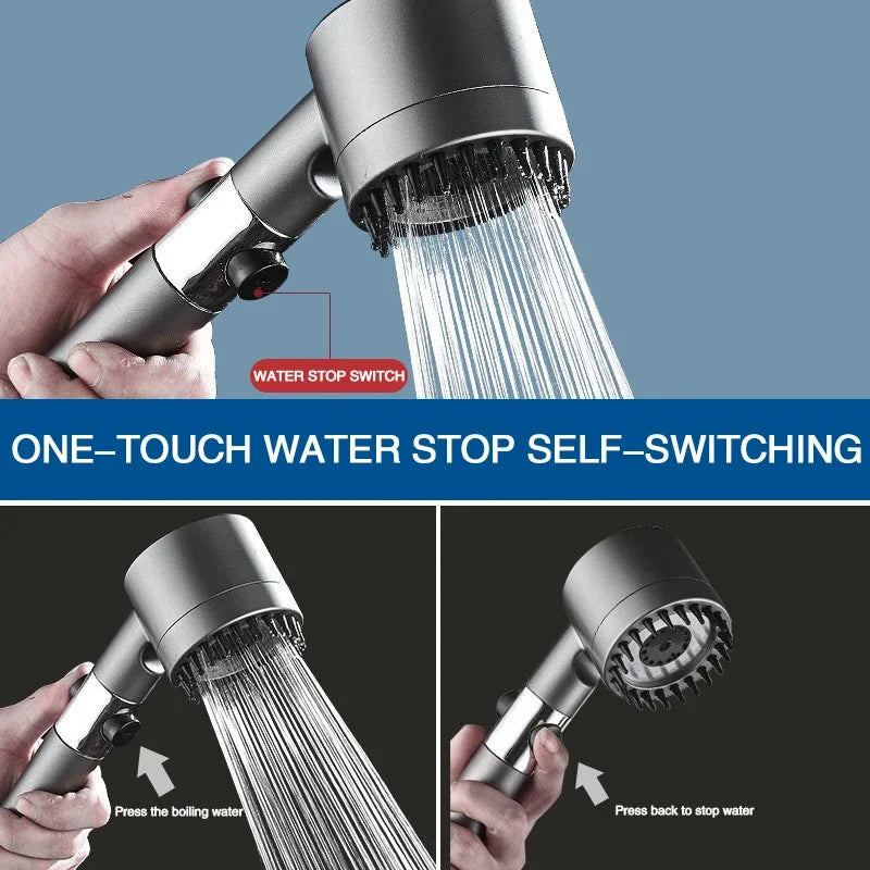 Cabezal de ducha con filtro de alta presión, rociador ajustable de 3 modos con cepillo de masaje, grifo de lluvia, accesorios de baño
