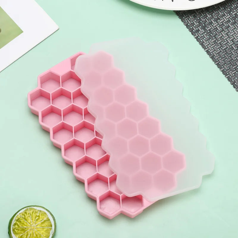 Molde para bloques de hielo de silicona con forma de panal, reutilizable, apto para uso alimentario, con tapas para jugos y vino en verano.