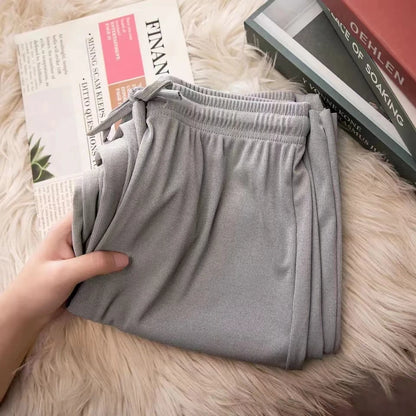 Pantalones anchos de seda helada para mujer, pantalón informal, holgado, de cintura alta, color negro, para primavera y verano, 2024