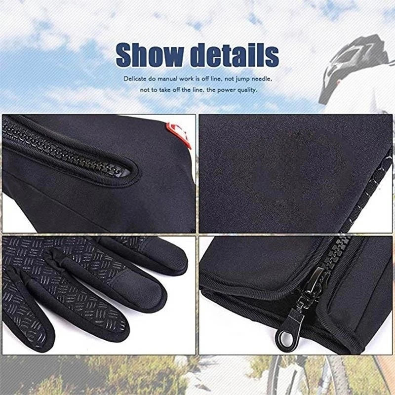 Guantes de invierno para hombre, impermeables, resistentes al viento, fríos, para snowboard, motocicleta, conducción, cálidos, con cremallera y pantalla táctil.