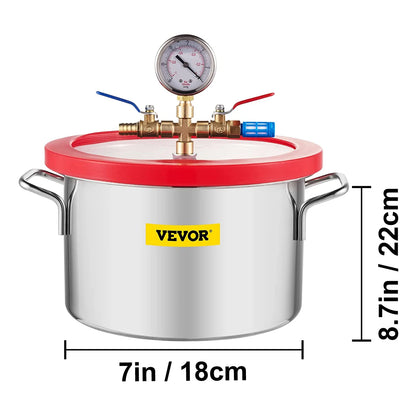 Cámara de vacío de acero inoxidable VEVOR Cámara de desgasificación al vacío de 1,5 a 5 galones Tapa de vidrio Siliconas para extracción de gas y protección Fo