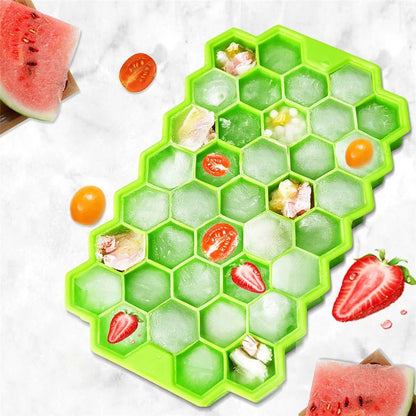 Molde para bloques de hielo de silicona con forma de panal, reutilizable, apto para uso alimentario, con tapas para jugos y vino en verano.