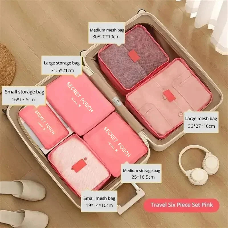 6pcs Simple Solid Color Travel Storage Bag, Clothing Storage Bag, Dry And Wet Separate Storage Bag, Cosmetic Bag Wash Bag Toilet