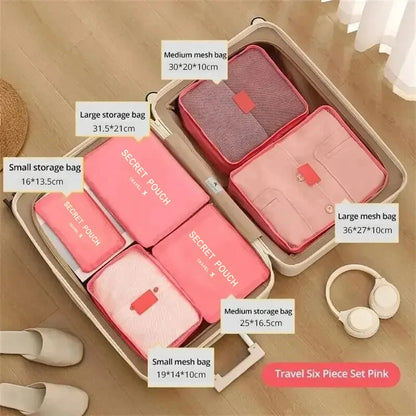 6pcs Simple Solid Color Travel Storage Bag, Clothing Storage Bag, Dry And Wet Separate Storage Bag, Cosmetic Bag Wash Bag Toilet