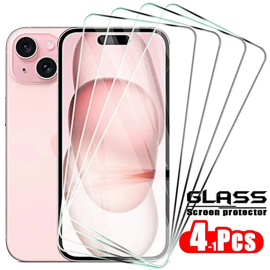 4PCS Full Cover Tempered Glass For iPhone 11 12 13 14 15 16 Pro Max Screen Protector For iPhone 11 13 14 15 16 Plus Glass Film