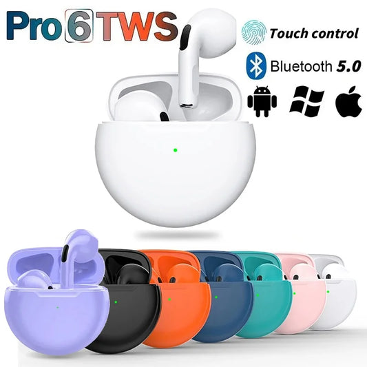 Auriculares Bluetooth para iPhone Auriculares inalámbricos Bluetooth Pro 6 TWS Auriculares con cancelación de ruido y micrófono Auriculares inalámbricos Pro6