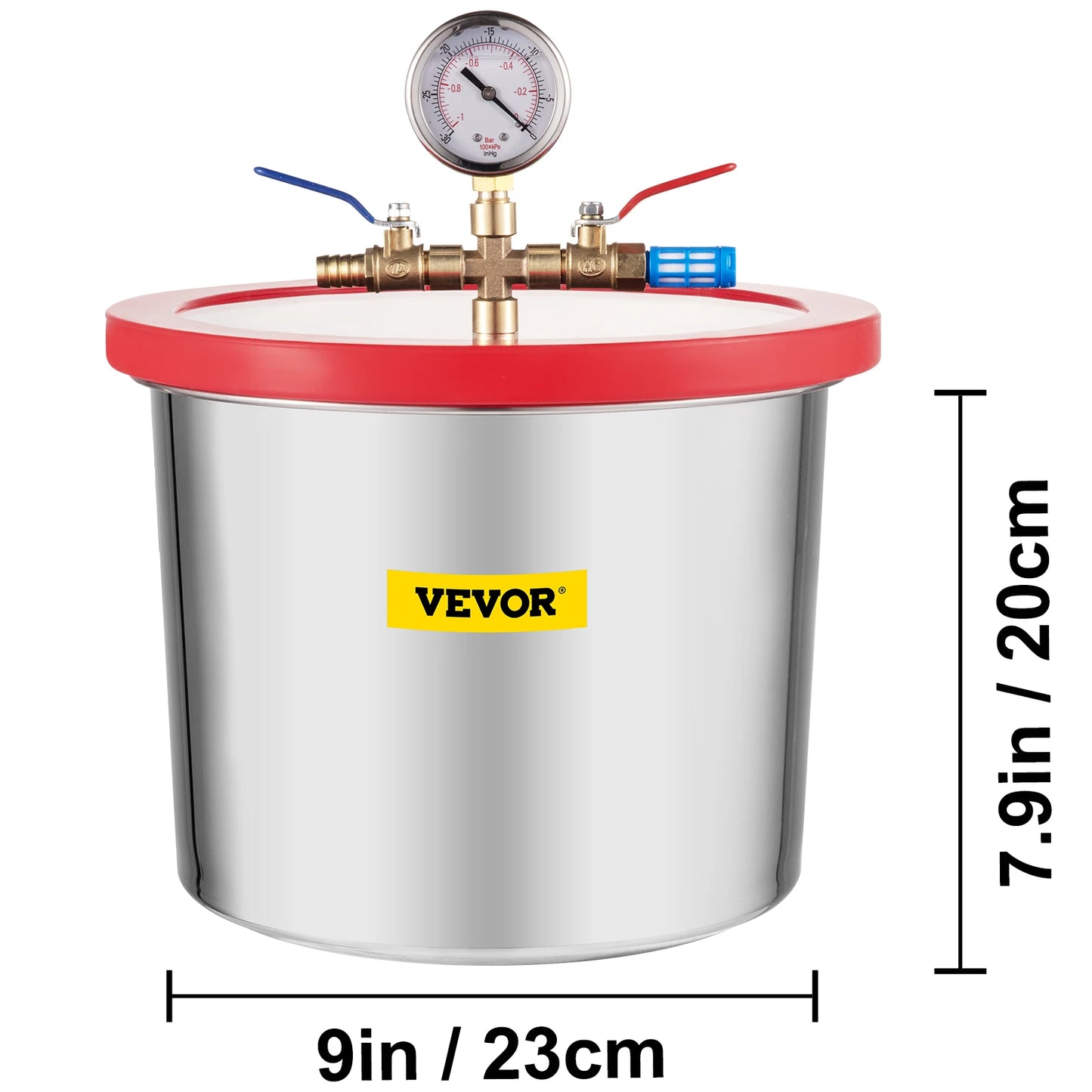 Cámara de vacío de acero inoxidable VEVOR Cámara de desgasificación al vacío de 1,5 a 5 galones Tapa de vidrio Siliconas para extracción de gas y protección Fo