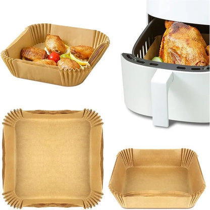 Papel desechable para freidora de aire, redondo o cuadrado, especial para alimentos, de silicona, para hornear, 50/100/200 unidades