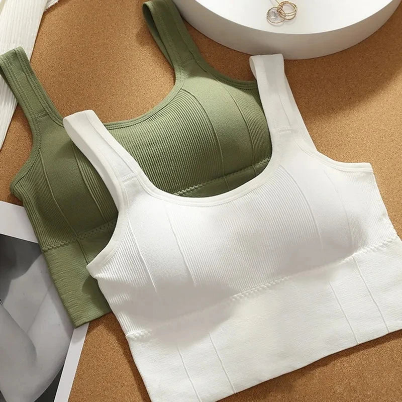 Tops cortos para mujer con sujetador incorporado, sin costuras, sin aros, cómodos, sexys, acolchados, soporte, para yoga, entrenamiento, deportes, tops cortos