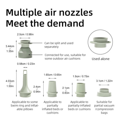 Bomba de aire eléctrica 3 en 1 con luces, minicompresor de aire inalámbrico, carga USB, inflador/desinflador para acampar al aire libre.