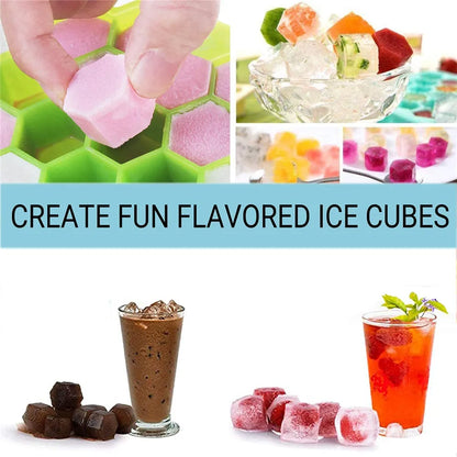 Molde para bloques de hielo de silicona con forma de panal, reutilizable, apto para uso alimentario, con tapas para jugos y vino en verano.