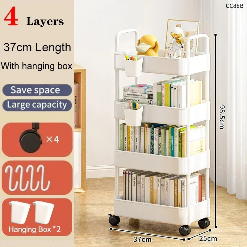 Estante de almacenamiento móvil con ruedas, carrito organizador de alta capacidad, estantería para dormitorio y baño.