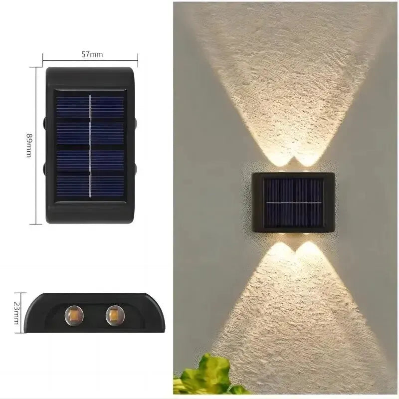 Luces decorativas de pared para patio, luminarias de iluminación exterior para el hogar, lámparas de pared con espejo convexo solar con luz ascendente y descendente