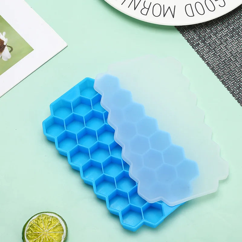 Molde para bloques de hielo de silicona con forma de panal, reutilizable, apto para uso alimentario, con tapas para jugos y vino en verano.