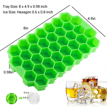 Molde para bloques de hielo de silicona con forma de panal, reutilizable, apto para uso alimentario, con tapas para jugos y vino en verano.