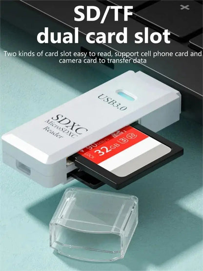 Lector de tarjetas USB 3.0/2.0 de alta velocidad 2 en 1, multifuncional, compatible con tarjetas TF y SD, ordenadores, tabletas, cámaras, portátiles y dispositivos para coche.