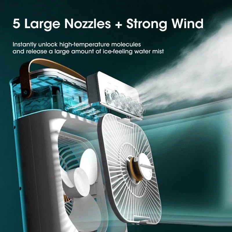 Humidificador portátil 3 en 1, ventilador de aire acondicionado, USB, luz LED nocturna, vaporizador de agua, divertido enfriador de aire, humidificador para el hogar.