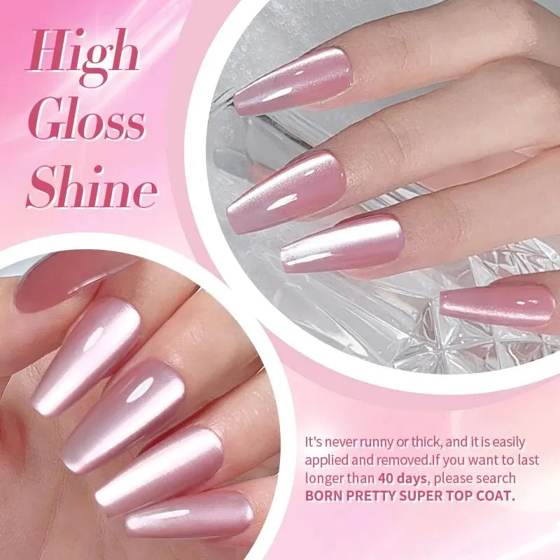 BORN PRETTY 2 esmaltes de gel magnéticos Moonlight Cat de 10 ml con barra magnética, efecto nieve, rosa y plateado, efecto brillo reflectante.