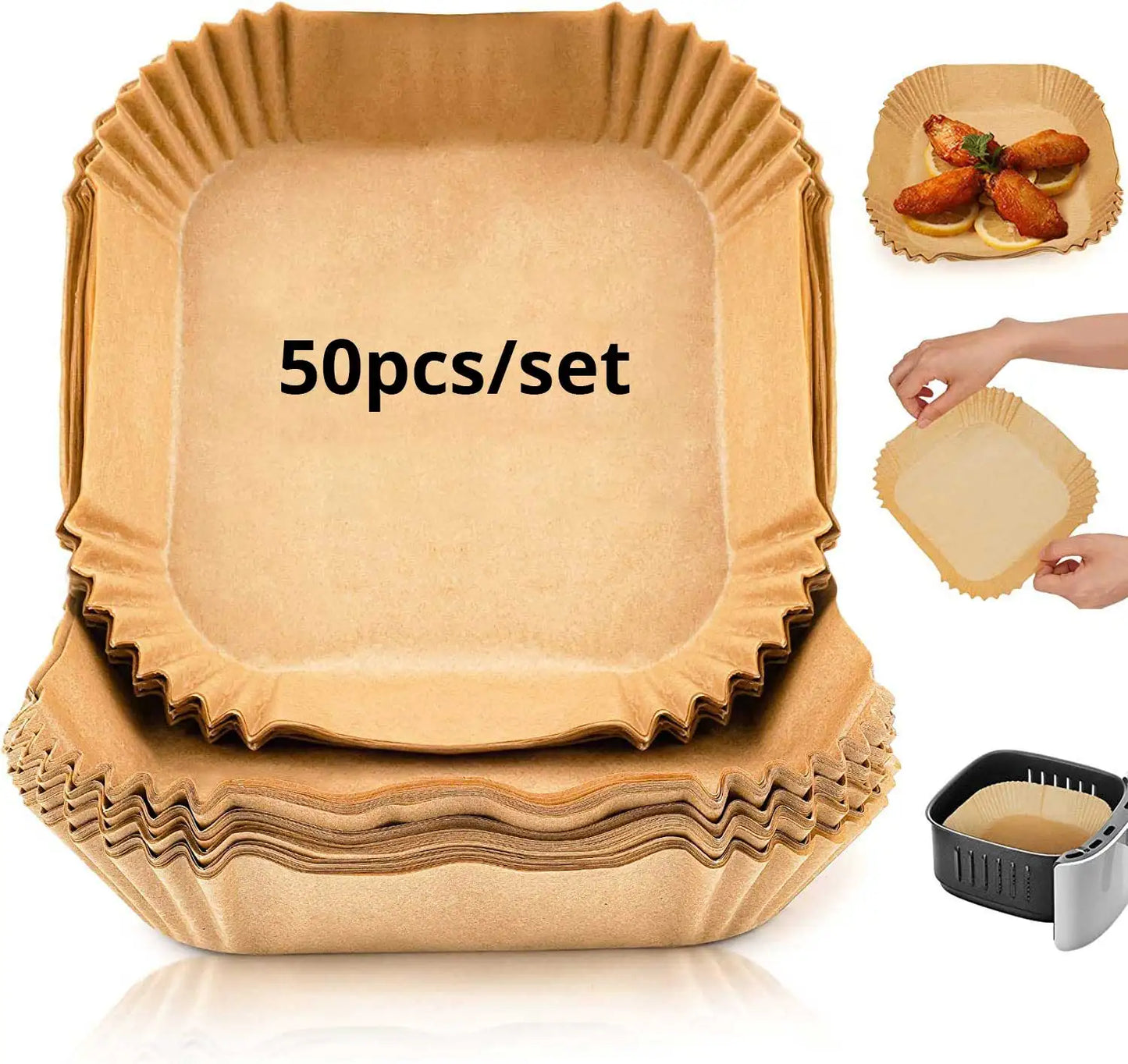 50pcs/set Disposable Air Fryer Paper Liner 23CM Oil-proof Water-proof Airfryer Disposable Cooking Paper Trays Baking Paper