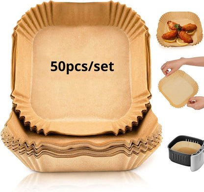 50pcs/set Disposable Air Fryer Paper Liner 23CM Oil-proof Water-proof Airfryer Disposable Cooking Paper Trays Baking Paper