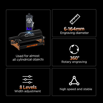 Rodillo rotatorio láser ACMER M3 Grabador láser Rodillo rotatorio de eje Y Para el 95% de grabado láser LightBurn LaserGRBL