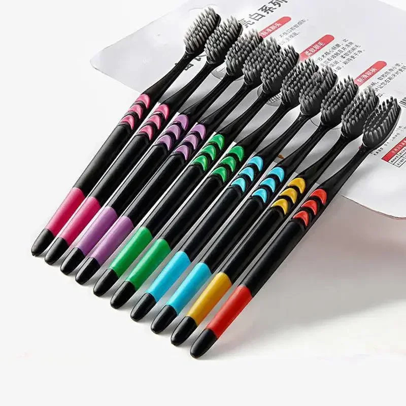 10 Pieces Packed Soft Bristle Bamboo Charcoal Black Hair Ultra-Fine Beauty Toothbrush Couple Suit Oral Cleaning Tools