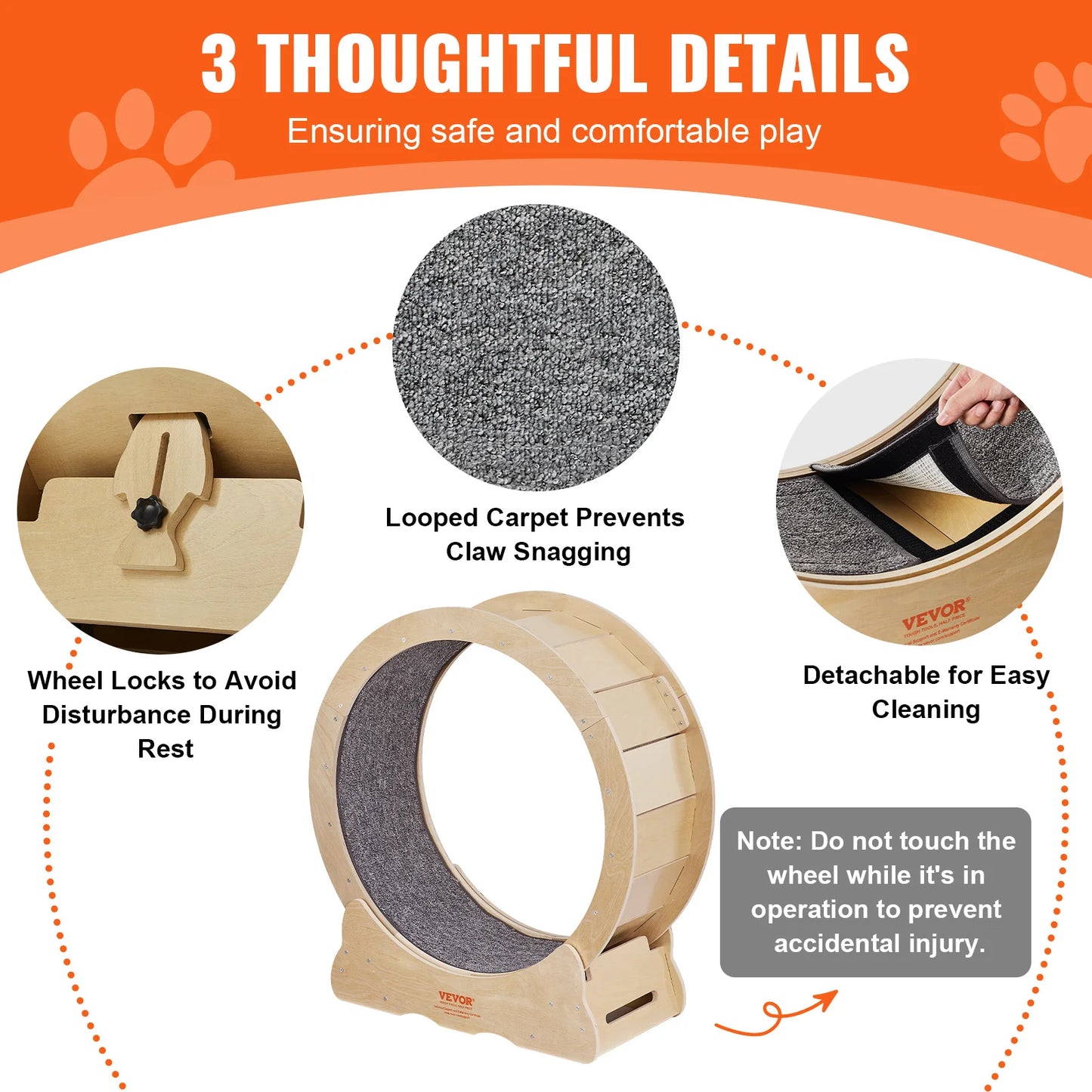 VEVOR - Rueda de ejercicio para gatos, de madera natural, silenciosa, con alfombra desmontable para la mayoría de los gatos